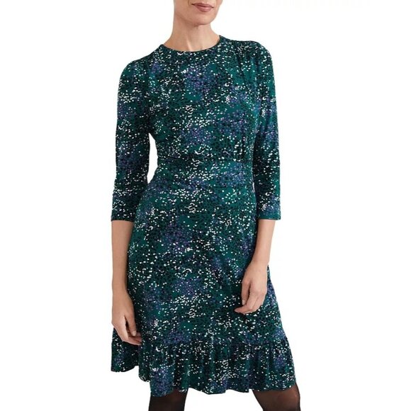 HOBBS LONDON Ami Printed Ruffled Hem Dress 12 - Picture 1 of 10